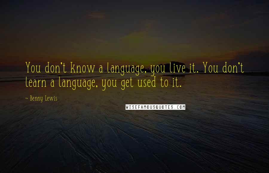 Benny Lewis Quotes: You don't know a language, you live it. You don't learn a language, you get used to it.