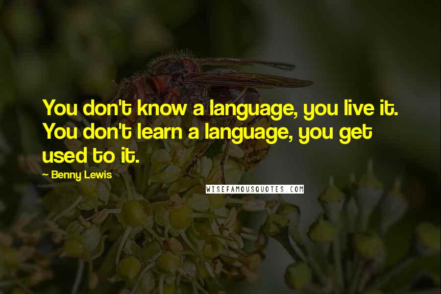 Benny Lewis Quotes: You don't know a language, you live it. You don't learn a language, you get used to it.