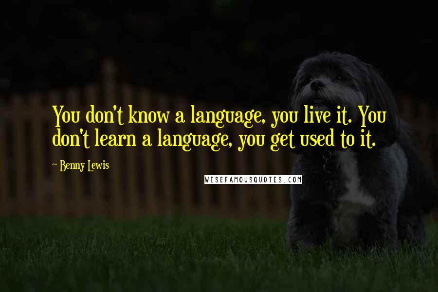 Benny Lewis Quotes: You don't know a language, you live it. You don't learn a language, you get used to it.