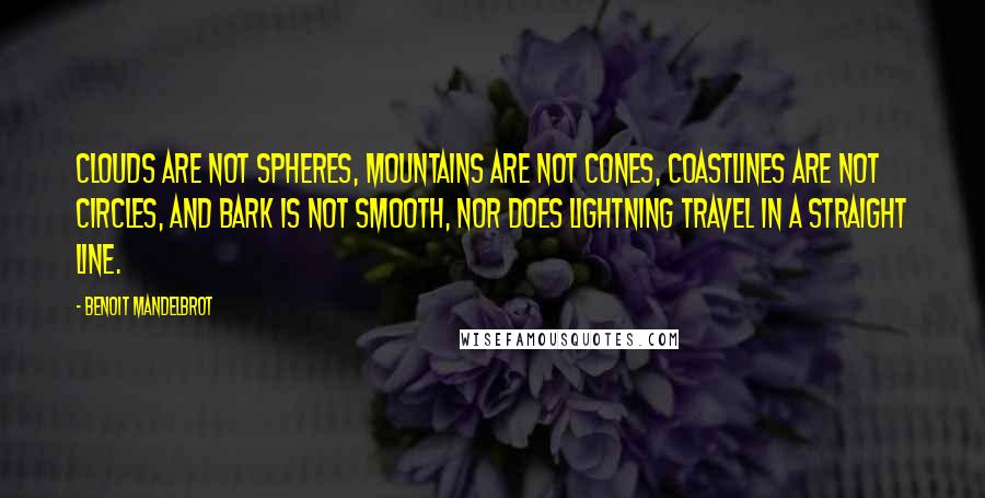 Benoit Mandelbrot Quotes: Clouds are not spheres, mountains are not cones, coastlines are not circles, and bark is not smooth, nor does lightning travel in a straight line.