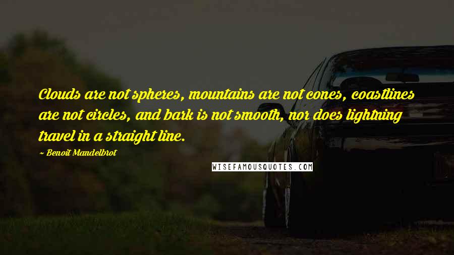 Benoit Mandelbrot Quotes: Clouds are not spheres, mountains are not cones, coastlines are not circles, and bark is not smooth, nor does lightning travel in a straight line.