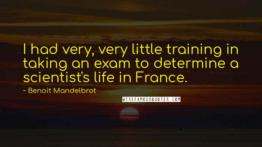 Benoit Mandelbrot Quotes: I had very, very little training in taking an exam to determine a scientist's life in France.