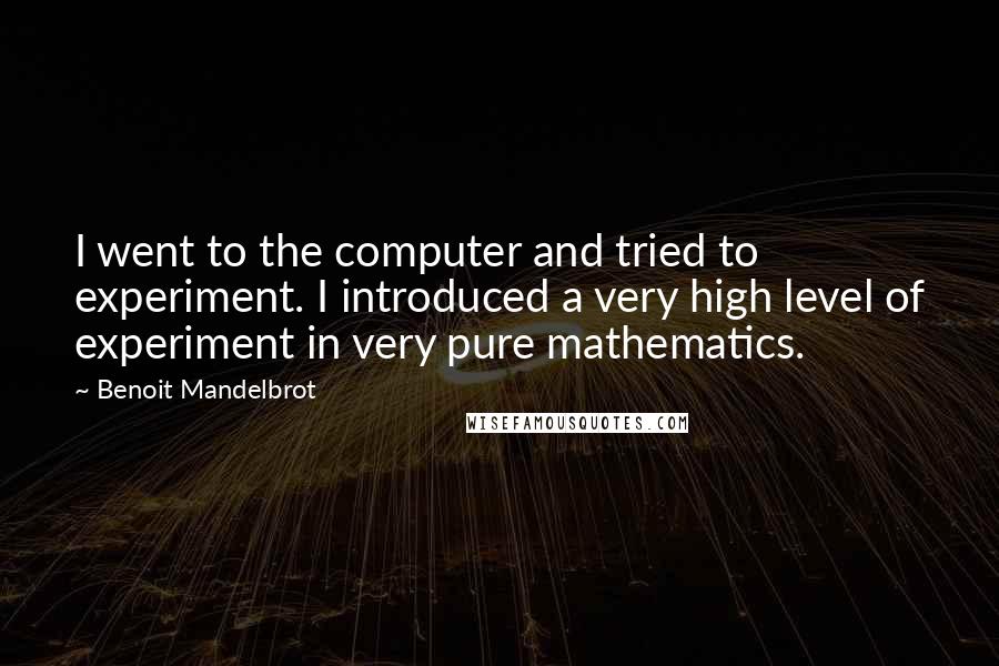 Benoit Mandelbrot Quotes: I went to the computer and tried to experiment. I introduced a very high level of experiment in very pure mathematics.