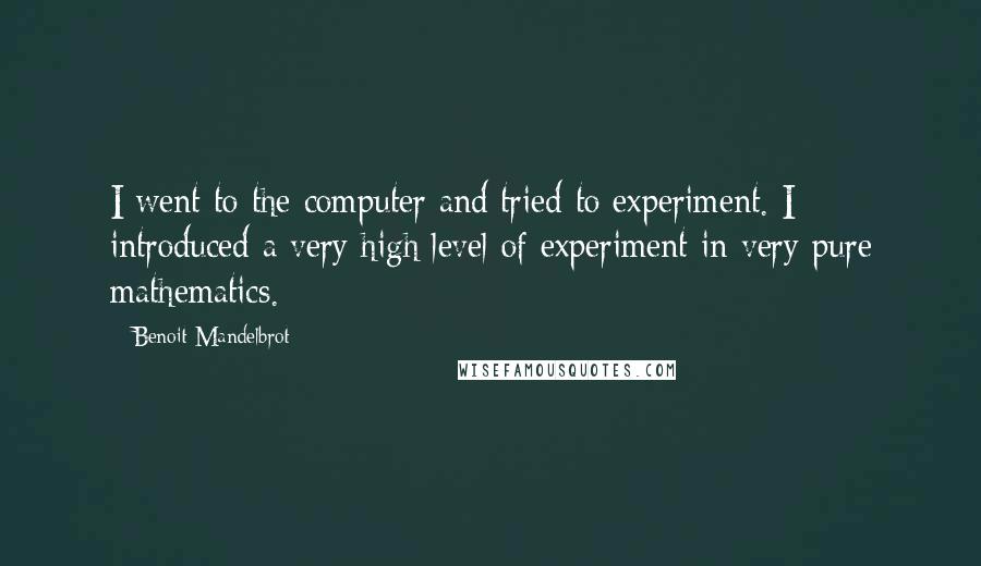 Benoit Mandelbrot Quotes: I went to the computer and tried to experiment. I introduced a very high level of experiment in very pure mathematics.