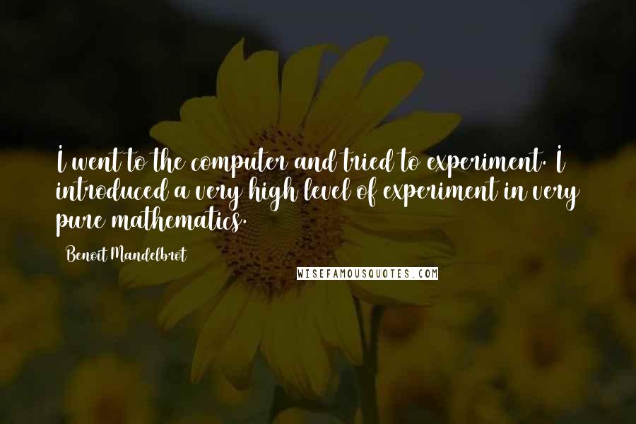 Benoit Mandelbrot Quotes: I went to the computer and tried to experiment. I introduced a very high level of experiment in very pure mathematics.