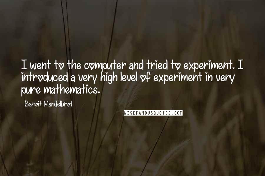 Benoit Mandelbrot Quotes: I went to the computer and tried to experiment. I introduced a very high level of experiment in very pure mathematics.