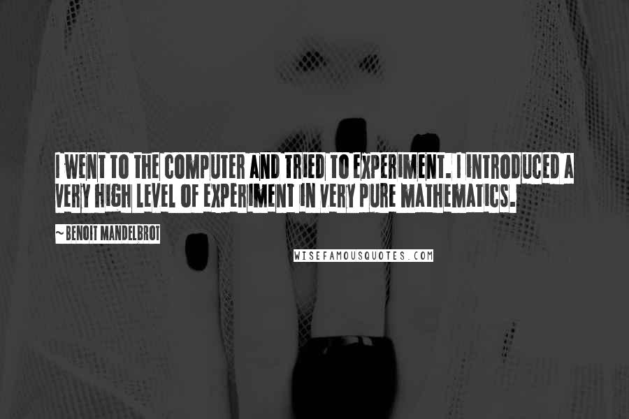 Benoit Mandelbrot Quotes: I went to the computer and tried to experiment. I introduced a very high level of experiment in very pure mathematics.