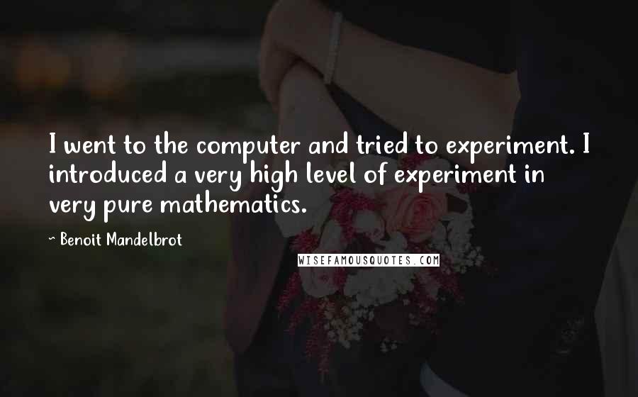 Benoit Mandelbrot Quotes: I went to the computer and tried to experiment. I introduced a very high level of experiment in very pure mathematics.