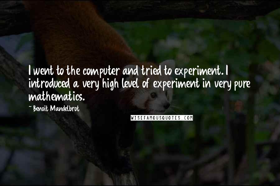 Benoit Mandelbrot Quotes: I went to the computer and tried to experiment. I introduced a very high level of experiment in very pure mathematics.