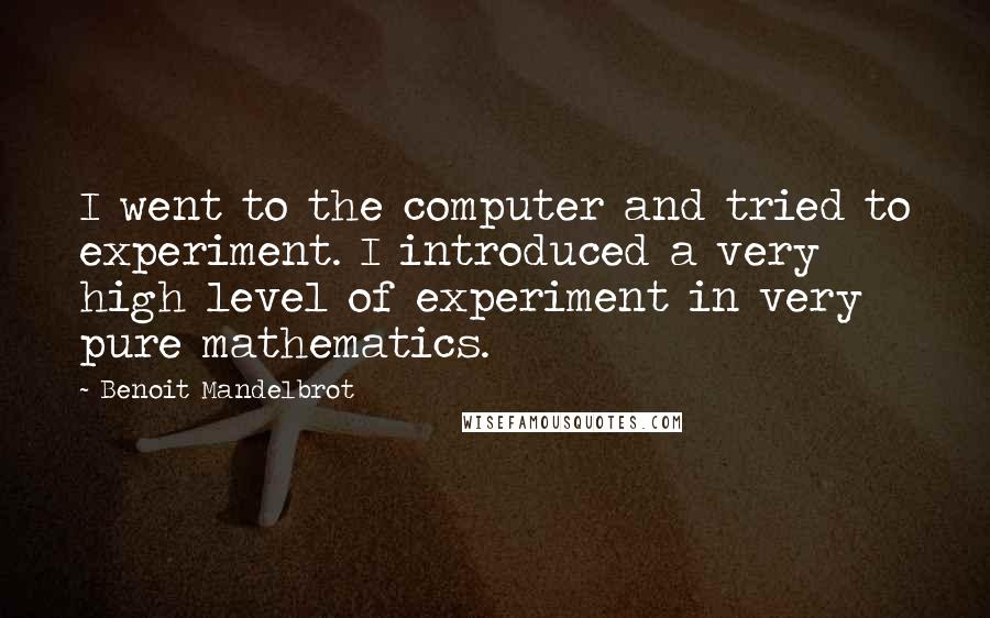 Benoit Mandelbrot Quotes: I went to the computer and tried to experiment. I introduced a very high level of experiment in very pure mathematics.