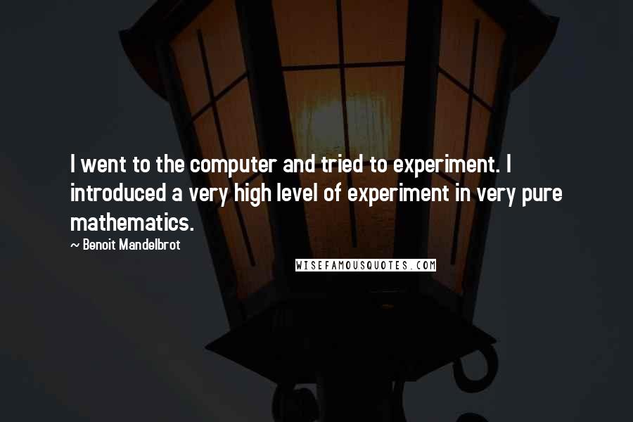 Benoit Mandelbrot Quotes: I went to the computer and tried to experiment. I introduced a very high level of experiment in very pure mathematics.