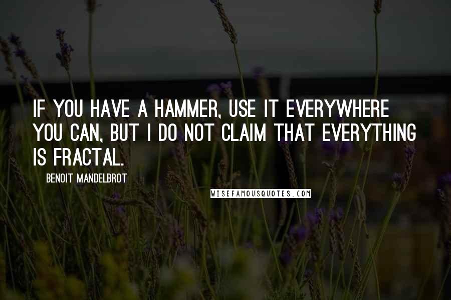 Benoit Mandelbrot Quotes: If you have a hammer, use it everywhere you can, but I do not claim that everything is fractal.