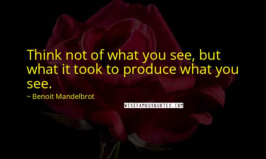 Benoit Mandelbrot Quotes: Think not of what you see, but what it took to produce what you see.