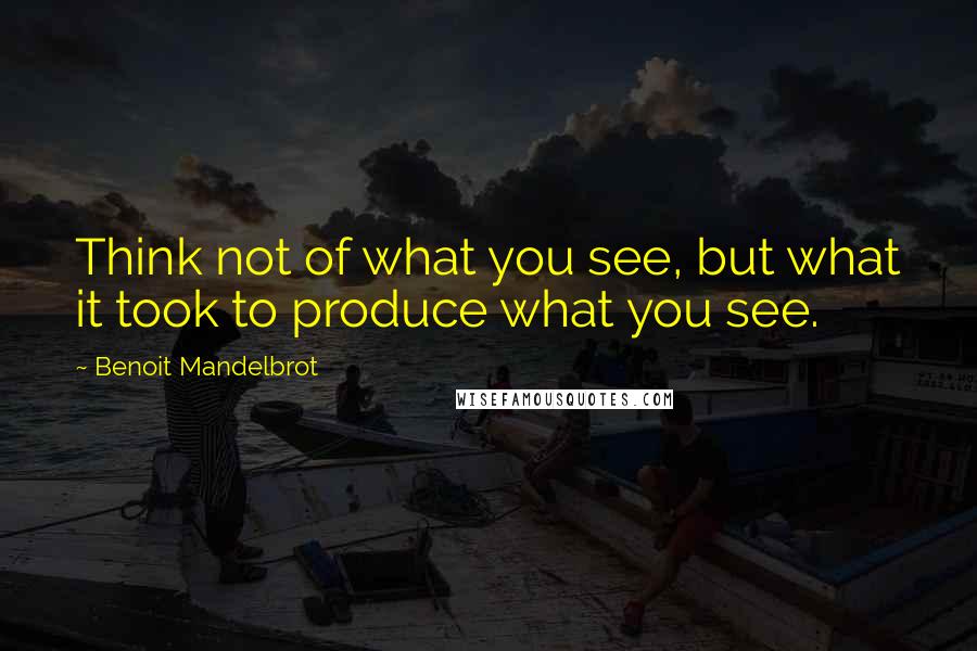 Benoit Mandelbrot Quotes: Think not of what you see, but what it took to produce what you see.