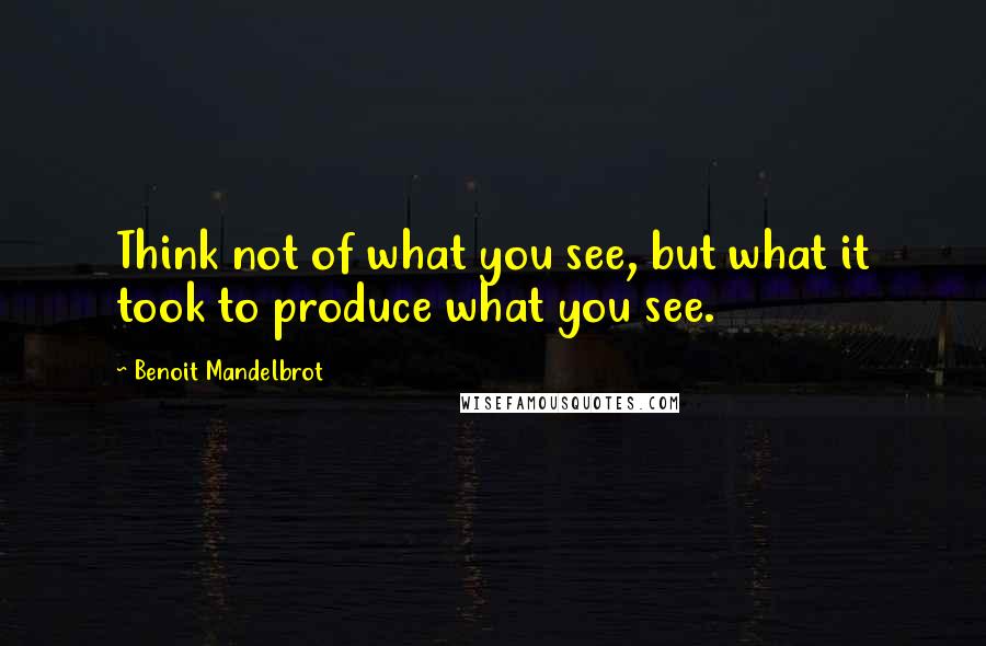 Benoit Mandelbrot Quotes: Think not of what you see, but what it took to produce what you see.