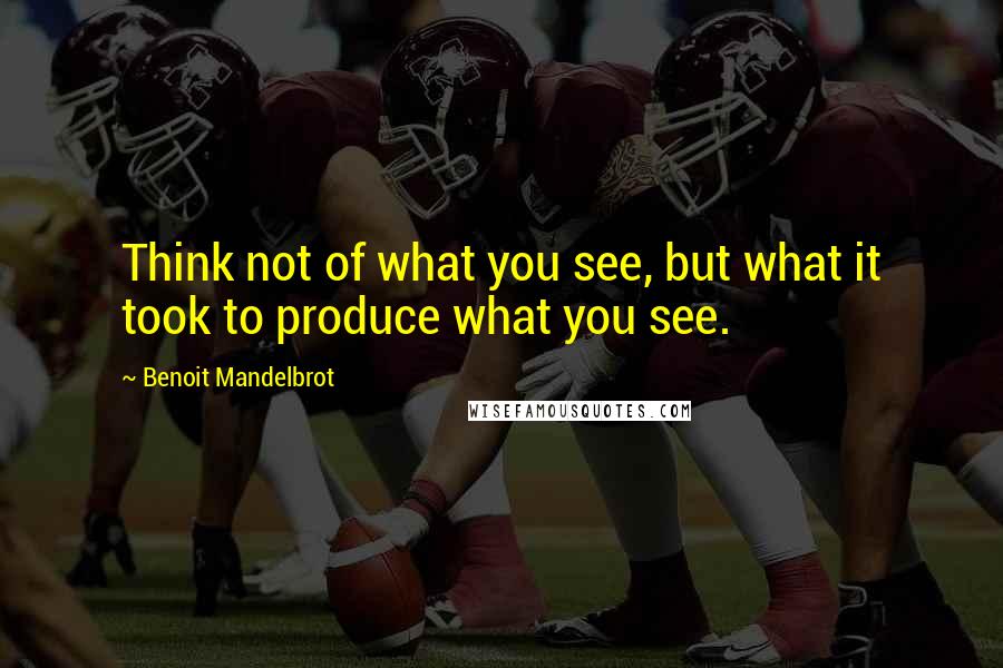 Benoit Mandelbrot Quotes: Think not of what you see, but what it took to produce what you see.