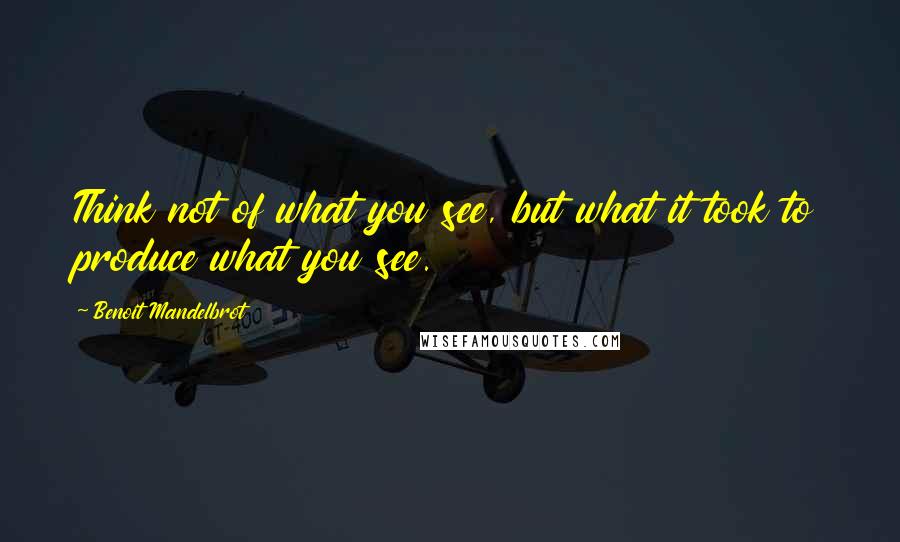 Benoit Mandelbrot Quotes: Think not of what you see, but what it took to produce what you see.