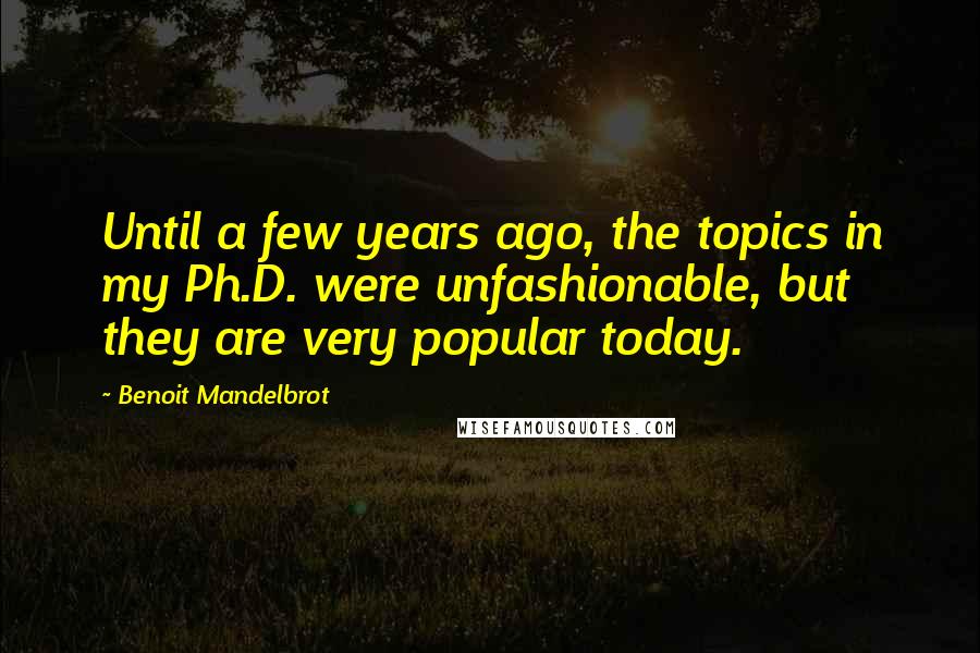 Benoit Mandelbrot Quotes: Until a few years ago, the topics in my Ph.D. were unfashionable, but they are very popular today.