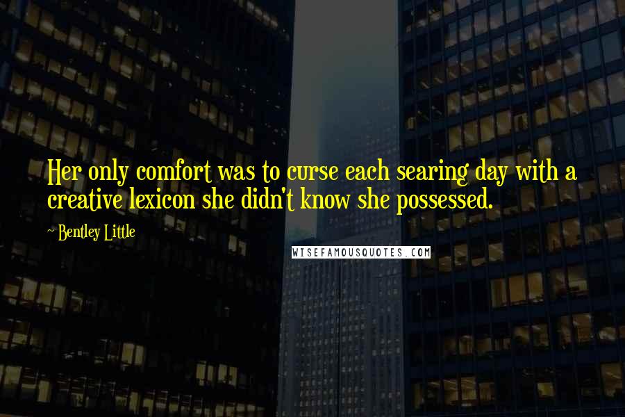 Bentley Little Quotes: Her only comfort was to curse each searing day with a creative lexicon she didn't know she possessed.