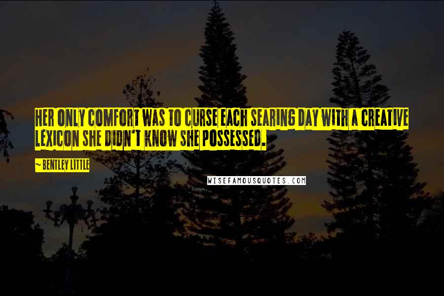 Bentley Little Quotes: Her only comfort was to curse each searing day with a creative lexicon she didn't know she possessed.