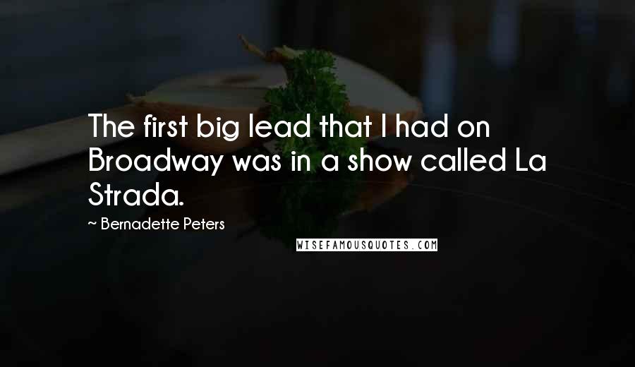 Bernadette Peters Quotes: The first big lead that I had on Broadway was in a show called La Strada.