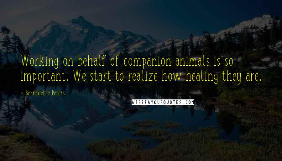 Bernadette Peters Quotes: Working on behalf of companion animals is so important. We start to realize how healing they are.