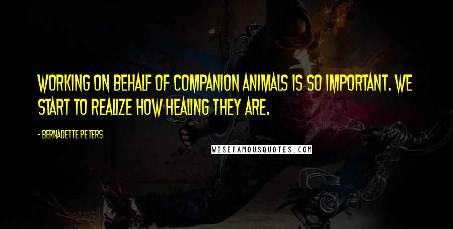 Bernadette Peters Quotes: Working on behalf of companion animals is so important. We start to realize how healing they are.