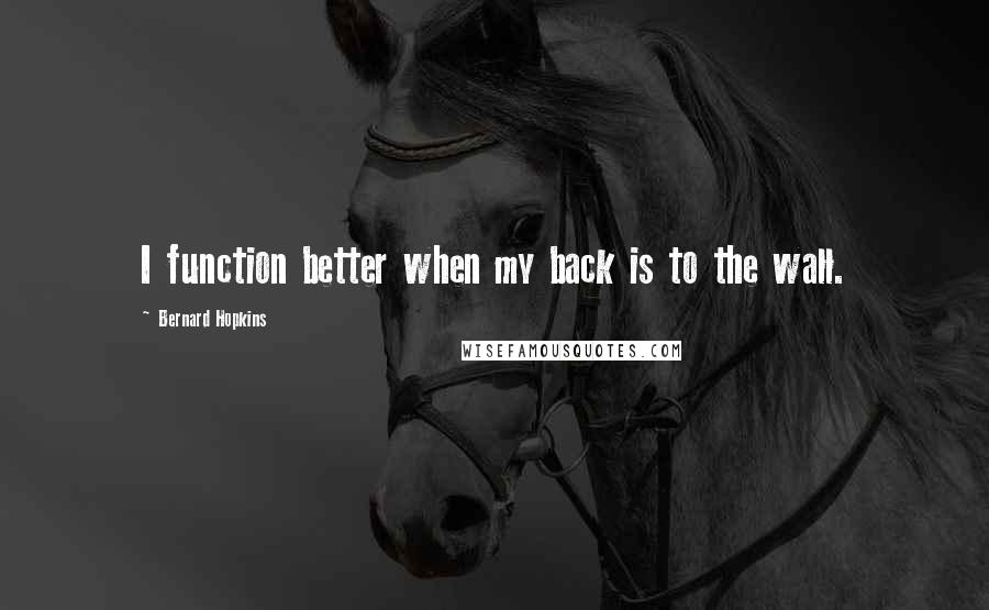 Bernard Hopkins Quotes: I function better when my back is to the wall.