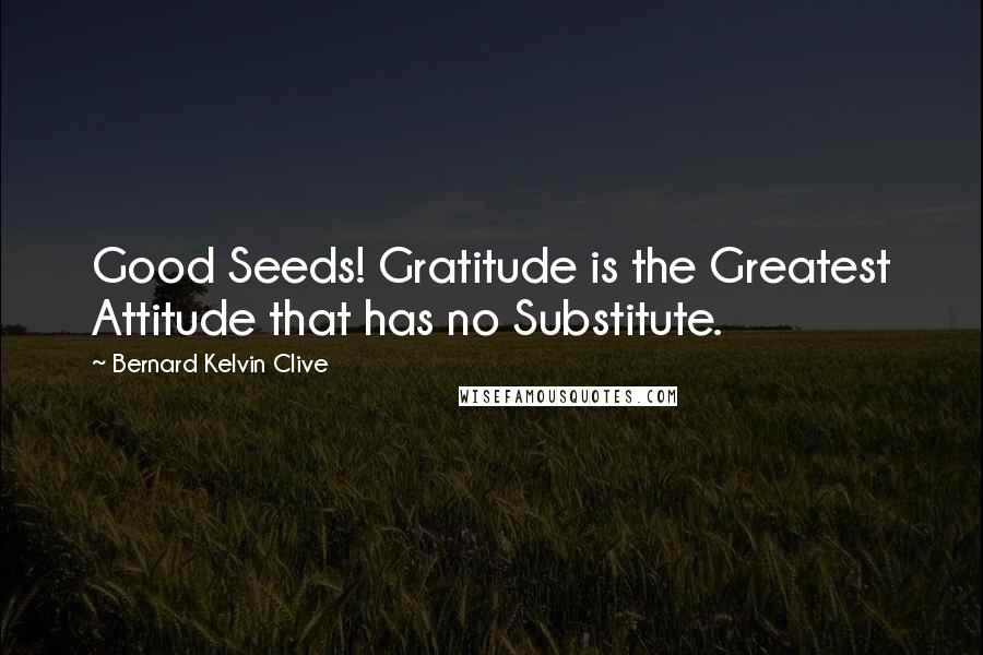 Bernard Kelvin Clive Quotes: Good Seeds! Gratitude is the Greatest Attitude that has no Substitute.