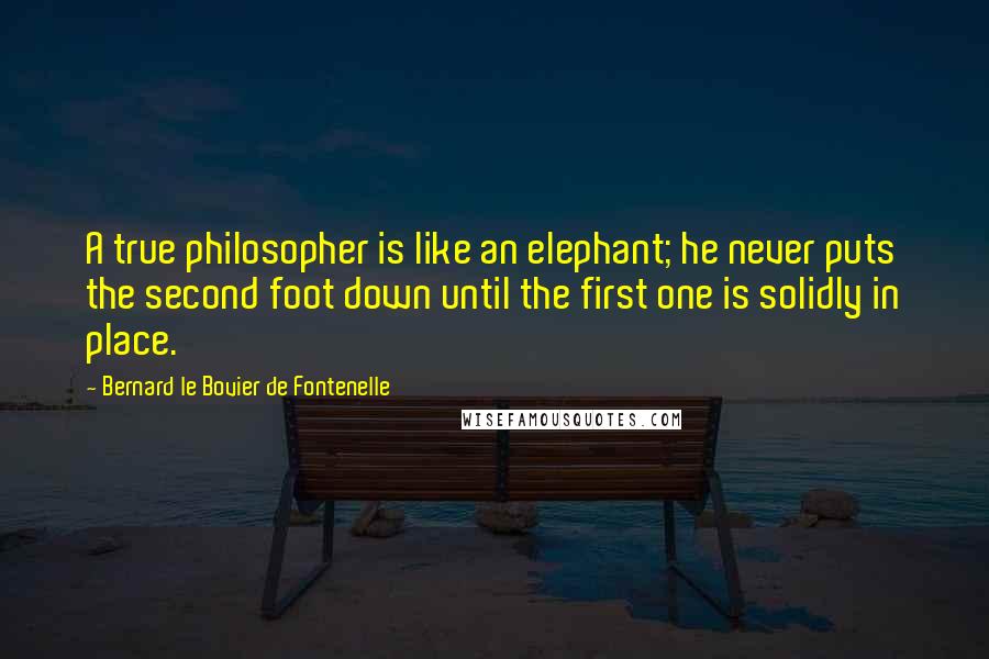 Bernard Le Bovier De Fontenelle Quotes: A true philosopher is like an elephant; he never puts the second foot down until the first one is solidly in place.