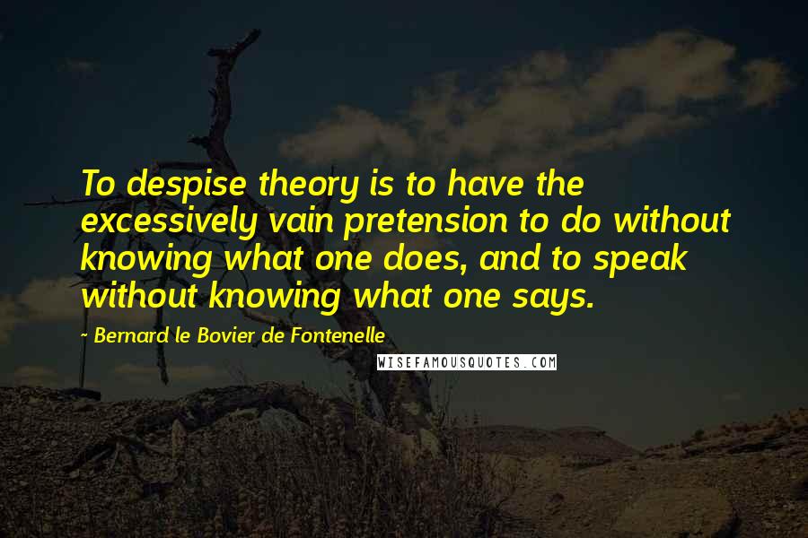 Bernard Le Bovier De Fontenelle Quotes: To despise theory is to have the excessively vain pretension to do without knowing what one does, and to speak without knowing what one says.