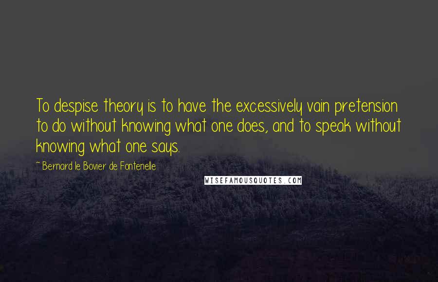 Bernard Le Bovier De Fontenelle Quotes: To despise theory is to have the excessively vain pretension to do without knowing what one does, and to speak without knowing what one says.