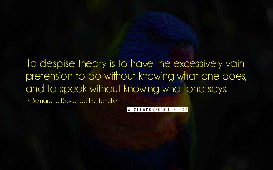 Bernard Le Bovier De Fontenelle Quotes: To despise theory is to have the excessively vain pretension to do without knowing what one does, and to speak without knowing what one says.