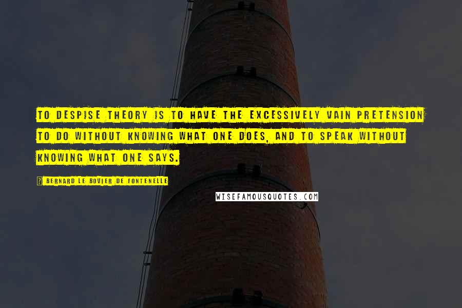 Bernard Le Bovier De Fontenelle Quotes: To despise theory is to have the excessively vain pretension to do without knowing what one does, and to speak without knowing what one says.