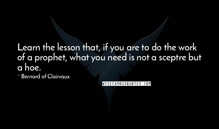 Bernard Of Clairvaux Quotes: Learn the lesson that, if you are to do the work of a prophet, what you need is not a sceptre but a hoe.