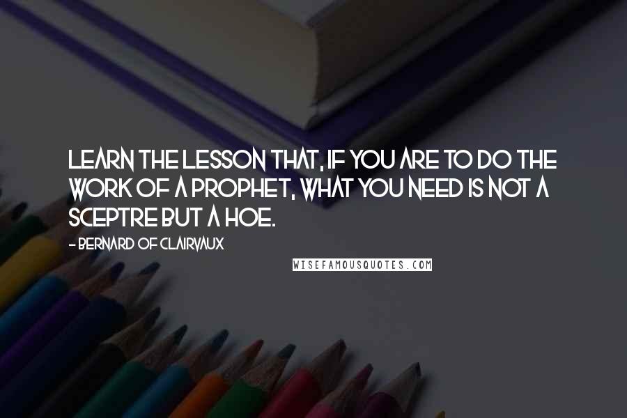 Bernard Of Clairvaux Quotes: Learn the lesson that, if you are to do the work of a prophet, what you need is not a sceptre but a hoe.