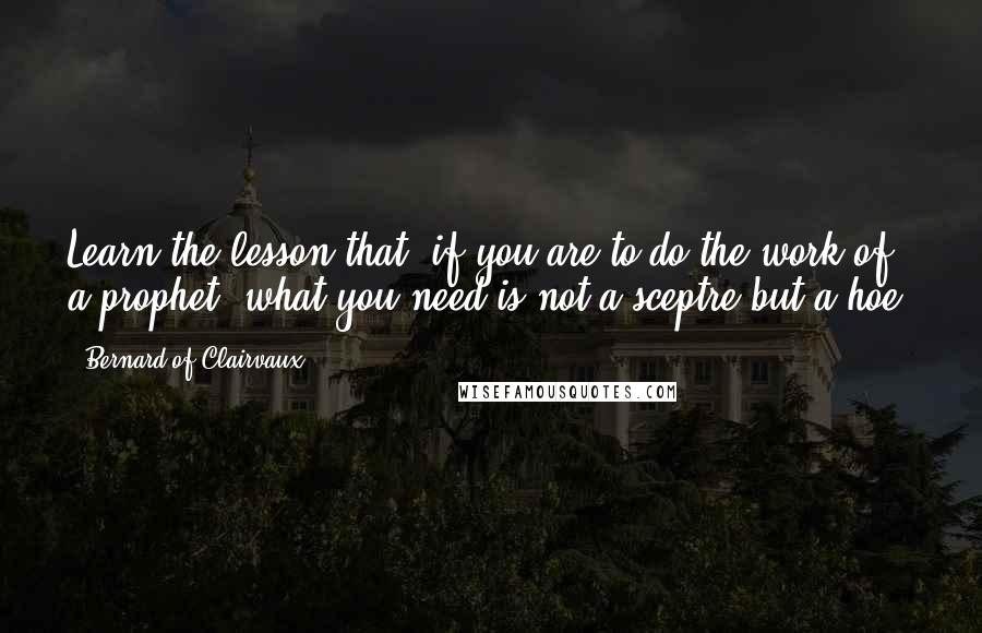 Bernard Of Clairvaux Quotes: Learn the lesson that, if you are to do the work of a prophet, what you need is not a sceptre but a hoe.