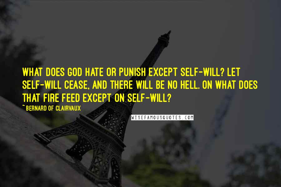 Bernard Of Clairvaux Quotes: What does God hate or punish except self-will? Let self-will cease, and there will be no hell. On what does that fire feed except on self-will?