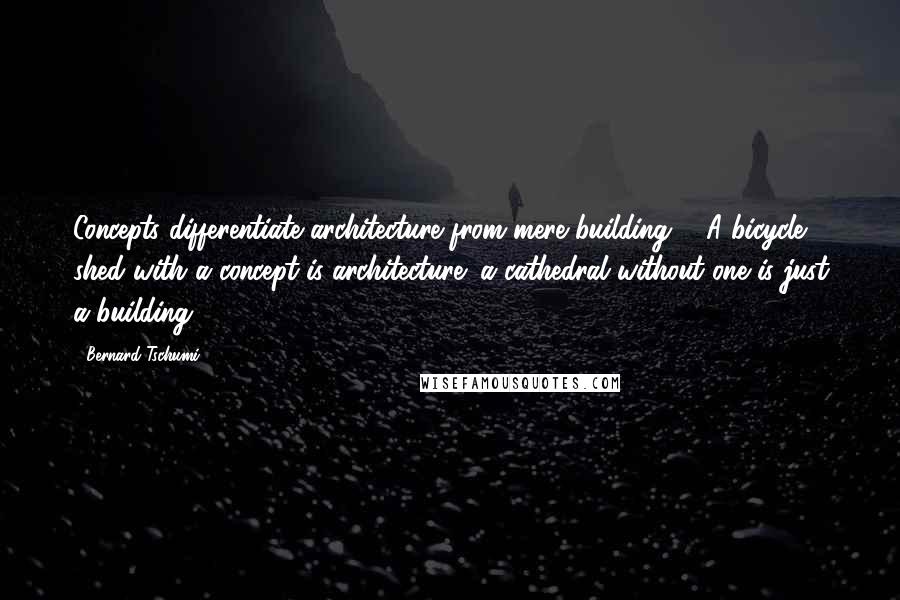 Bernard Tschumi Quotes: Concepts differentiate architecture from mere building ... A bicycle shed with a concept is architecture; a cathedral without one is just a building.