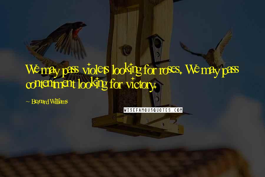 Bernard Williams Quotes: We may pass violets looking for roses. We may pass contentment looking for victory.