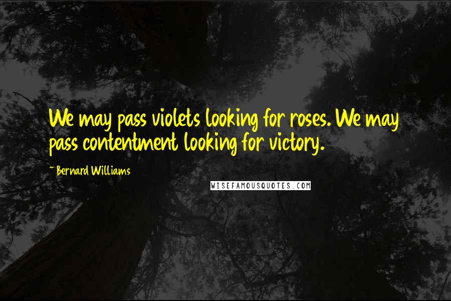 Bernard Williams Quotes: We may pass violets looking for roses. We may pass contentment looking for victory.