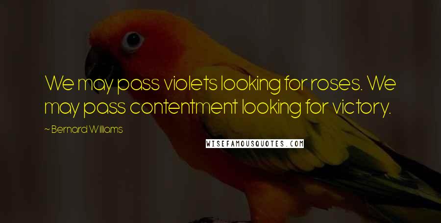 Bernard Williams Quotes: We may pass violets looking for roses. We may pass contentment looking for victory.