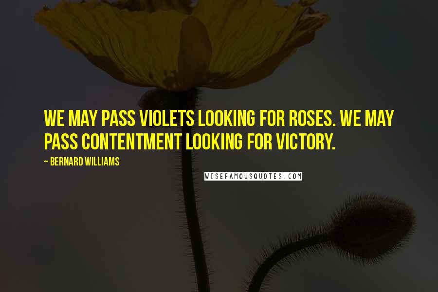 Bernard Williams Quotes: We may pass violets looking for roses. We may pass contentment looking for victory.