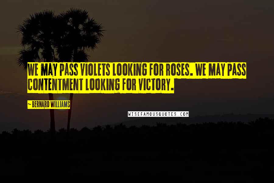 Bernard Williams Quotes: We may pass violets looking for roses. We may pass contentment looking for victory.