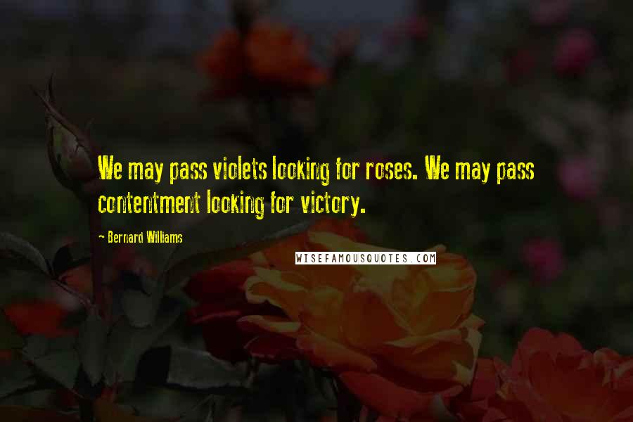 Bernard Williams Quotes: We may pass violets looking for roses. We may pass contentment looking for victory.