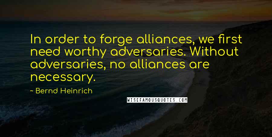 Bernd Heinrich Quotes: In order to forge alliances, we first need worthy adversaries. Without adversaries, no alliances are necessary.