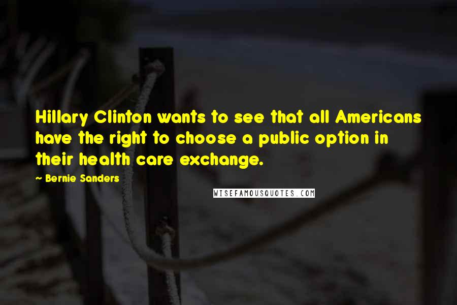 Bernie Sanders Quotes: Hillary Clinton wants to see that all Americans have the right to choose a public option in their health care exchange.