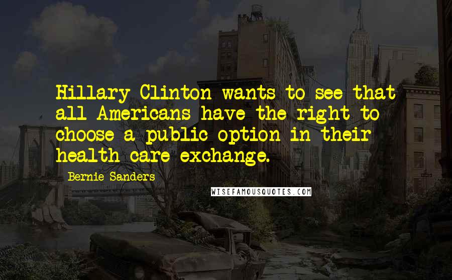 Bernie Sanders Quotes: Hillary Clinton wants to see that all Americans have the right to choose a public option in their health care exchange.