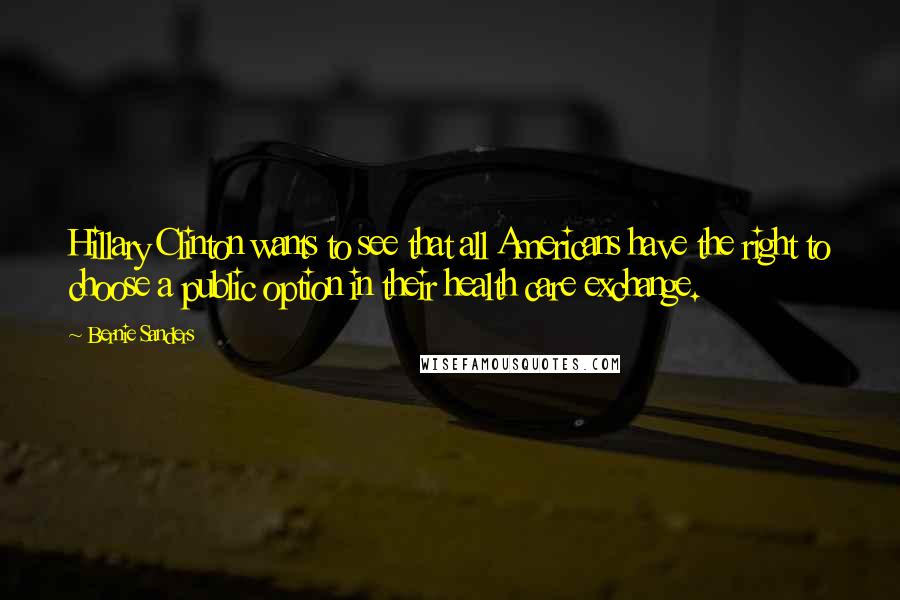 Bernie Sanders Quotes: Hillary Clinton wants to see that all Americans have the right to choose a public option in their health care exchange.