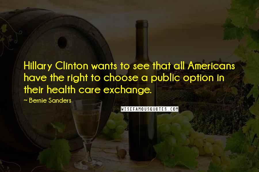 Bernie Sanders Quotes: Hillary Clinton wants to see that all Americans have the right to choose a public option in their health care exchange.